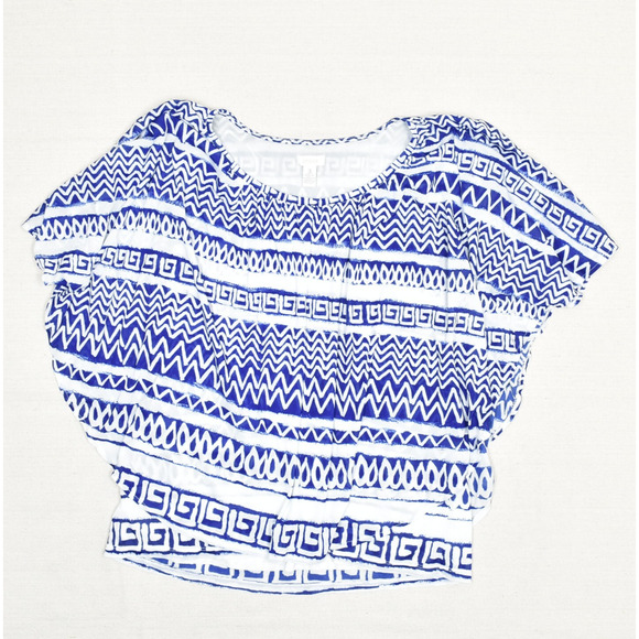 Chico's Tops - Chico's Women's Blouse Short Sleeve Geometric Polyester Blue Crew Neck Size 3